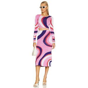NEW JoosTricot Spirals Mermaid Tulip Skirt Rayon M Retro 70s Funky Dopamine Pink